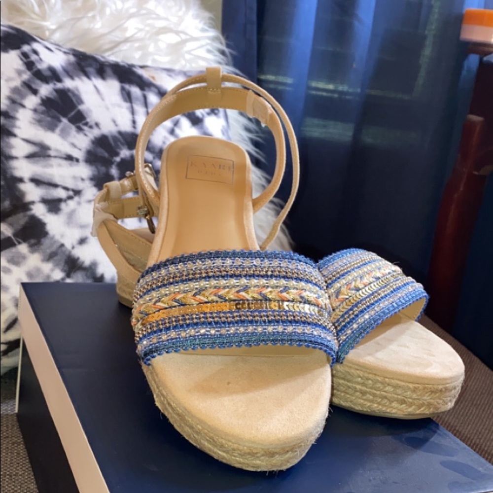 kaari blue small platform wedges